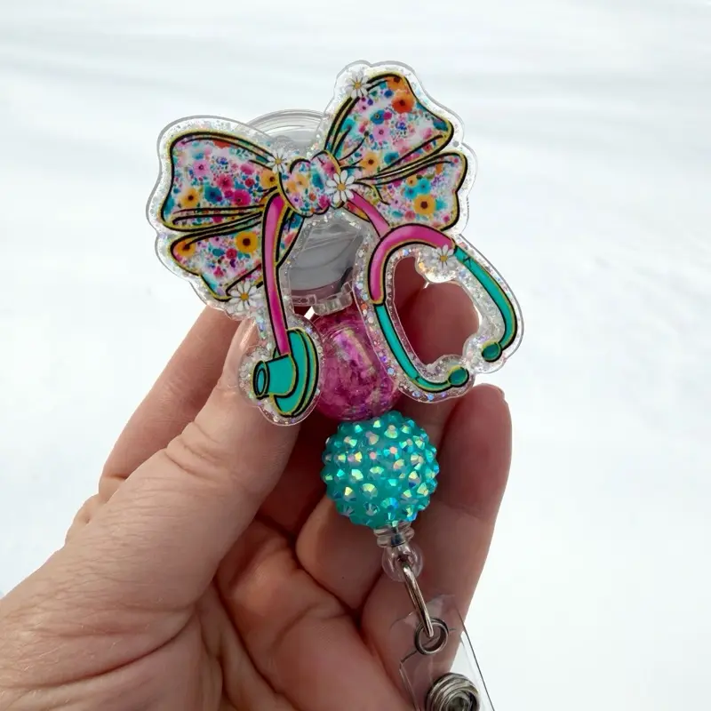 Flower stethoscope Coquette bow badge reel
