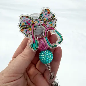 Flower stethoscope Coquette bow badge reel