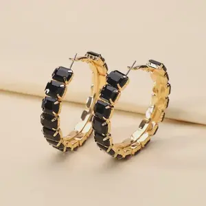 Black Rhinestone Hoop Show Stopper Y2K Earrings