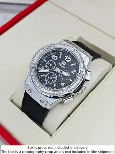 Hot selling men's watch, Quartz analog watch, Diamond studded decoration, silicone strap for comfortable wearing, quartz movement, three eye six pin multifunctional men's watch, precise timekeeping, essential item for trendy street style