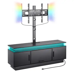 VEVOR 60 TV Stand with Mount for up to 75 in TVs, Entertainment Center with Power Outlet LED Lights, Height Adjustable TV Console with Mount with 3 Tiers Storage Cabinets for Bedroom, Living Room