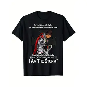 Christian Inspirational Black T-Shirt, "I Am The Storm" Graphic, 100% Cotton, Casual Crew Neck, Slight Stretch, Knit Fabric, Digital Heat Transfer, for Men & Women, All Seasons