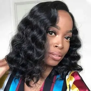 Megalook 6x5  Lace Glueless Loose Deep Wave Bob Wig Pre-cut Lace Natural Black Beginner Friendly