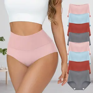 Hotcom Women's High Waist Cotton Briefs Soft Super Stretchy Full Coverage Panties 4/8 PCS Solid Color Cheeky Style Lingerie for Women Elegant Underwear Fit Breathable Basic Outfit FallFreshness Machine Washable