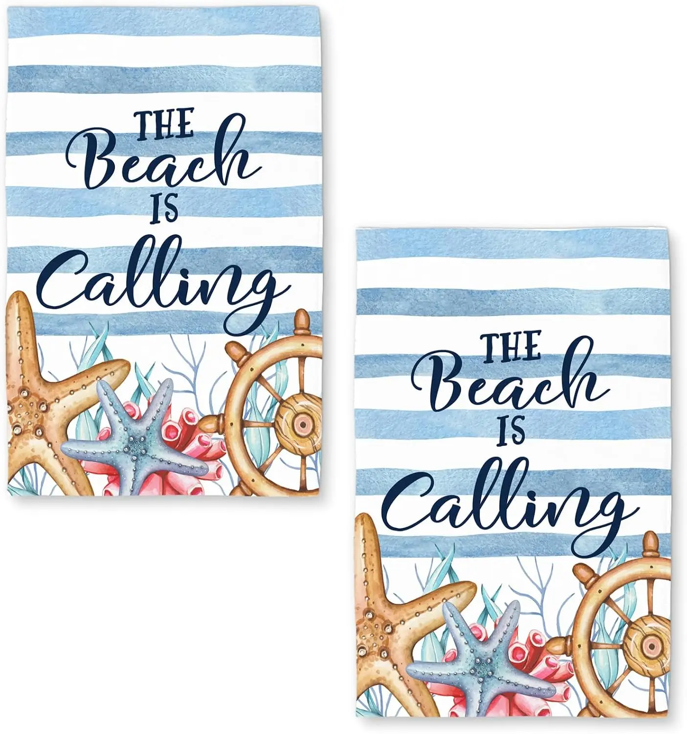 Coral Nautical Starfish Kitchen Towels Set of 2 Dish Towels Kitchen Hand Towels Absorbent Quick Dry Microfiber Cloth Dish Towels Drying Towel 18" x 26",Cloth Dish Towel for Kitchen Drying