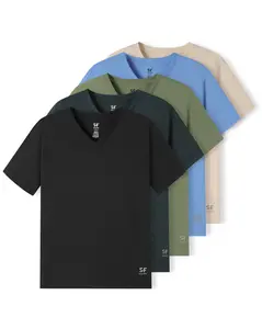 SF SmartFit Men's V-Neck T-Shirts, 5-Pack Undershirt (Deep Forest)
