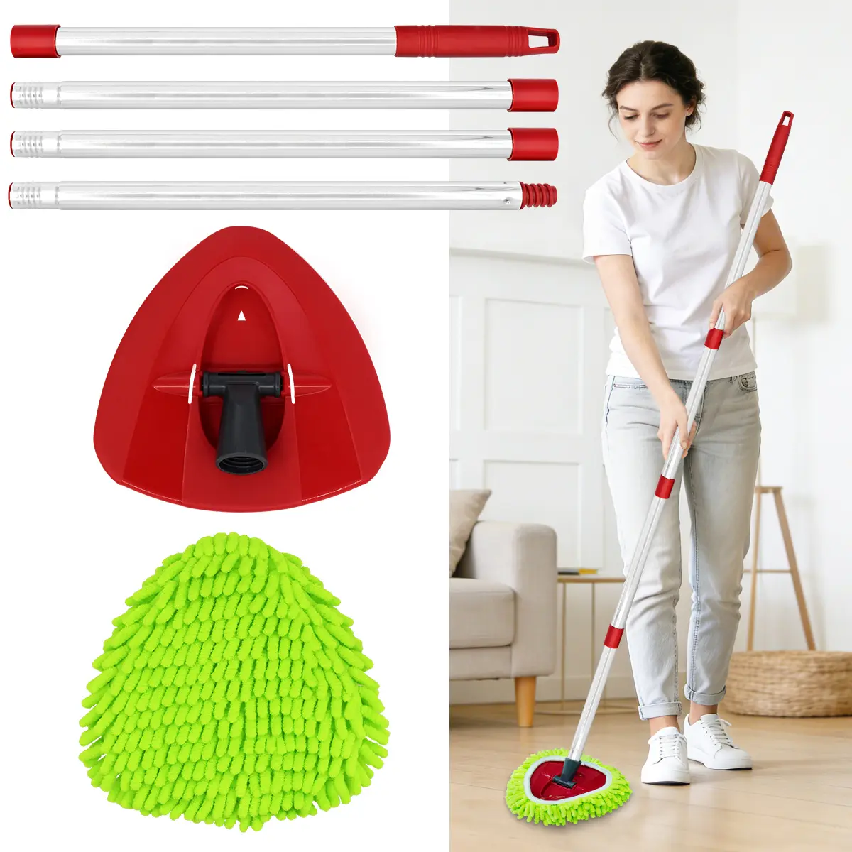 1set Spin Mop Set with Handle Base Spin Mop Replacements Head Compatible with Vileda/Ocedar Easy Wring 1Tank System Easywring Spin Mop Absorbent Microfiber Mop Cloth Floor Mop Efficient Cleaning Kitchen Bathroom Living Room Cleaning Supplies