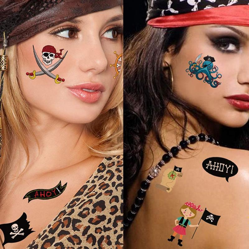 Pirate Tattoos(96Pcs), Konsait Pirate Temporary Tattoo Fake Neverland Pirated Cannon Powder Jake Captain Tattoo Body Sticker for Pirate Birthday Party Favors Supplies Kids Boys Girls Party Bag Filler Gift