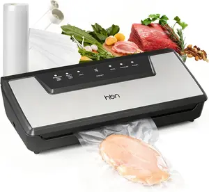 HBN Vacuum Sealer Machine Commercial Automatic Food Vacuum Sealer Built-in Cutter & Bag Storage Countertop Vacuum Sealer with Automatic Hands-Free Lid SUS Stainless Steel 1 Bag Roll & 20 Bags