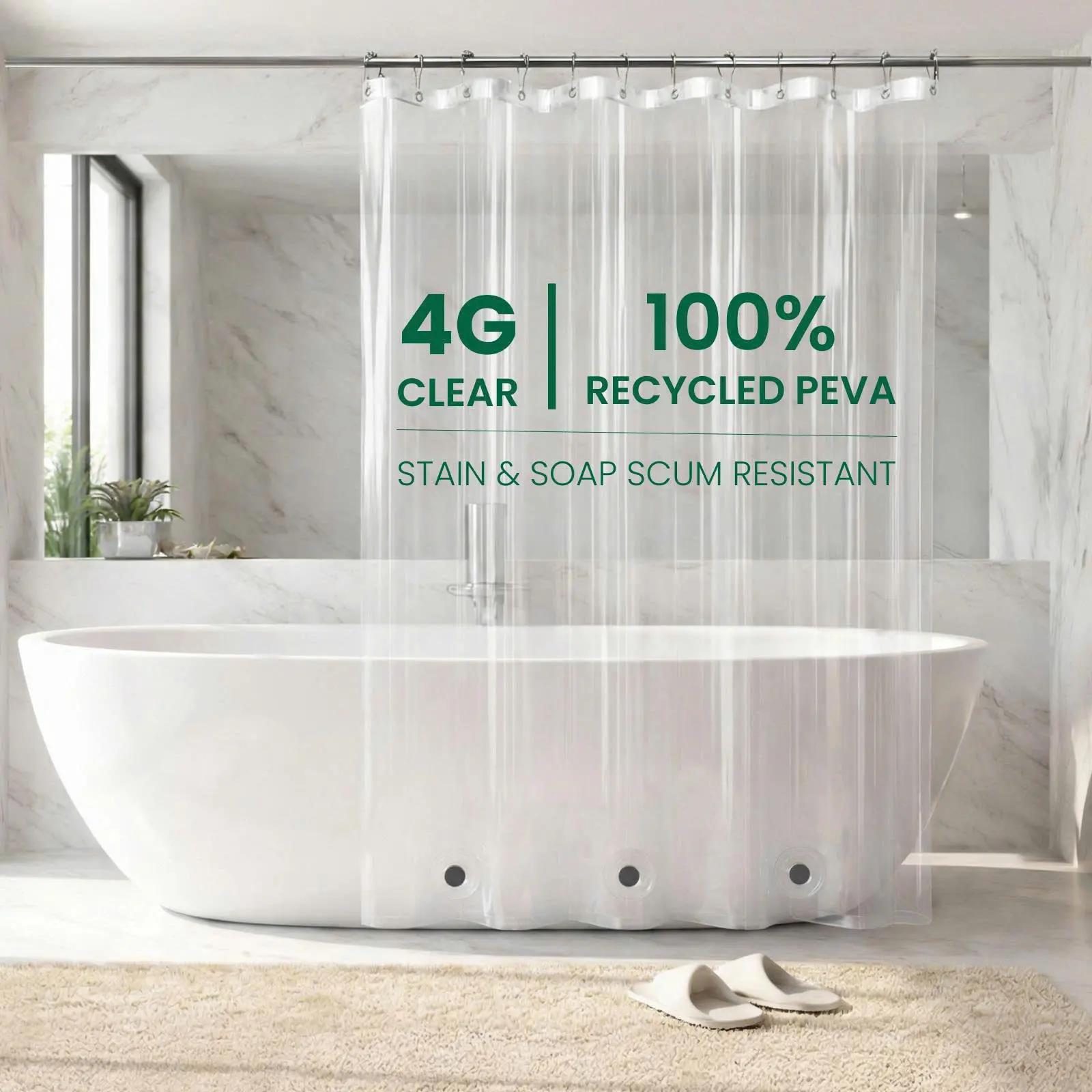 Bowery Home NOT Made in China Eco-Friendly Recycled PEVA Shower Curtain Liner – Waterproof, Sustainable, Non-Toxic, Non - Plastic Shower Curtain Liner, with Rust-Proof Grommets, 72x72 inch, 4G/8G Weight – Clear/Frosted/Bible, Mildew Resistant Version