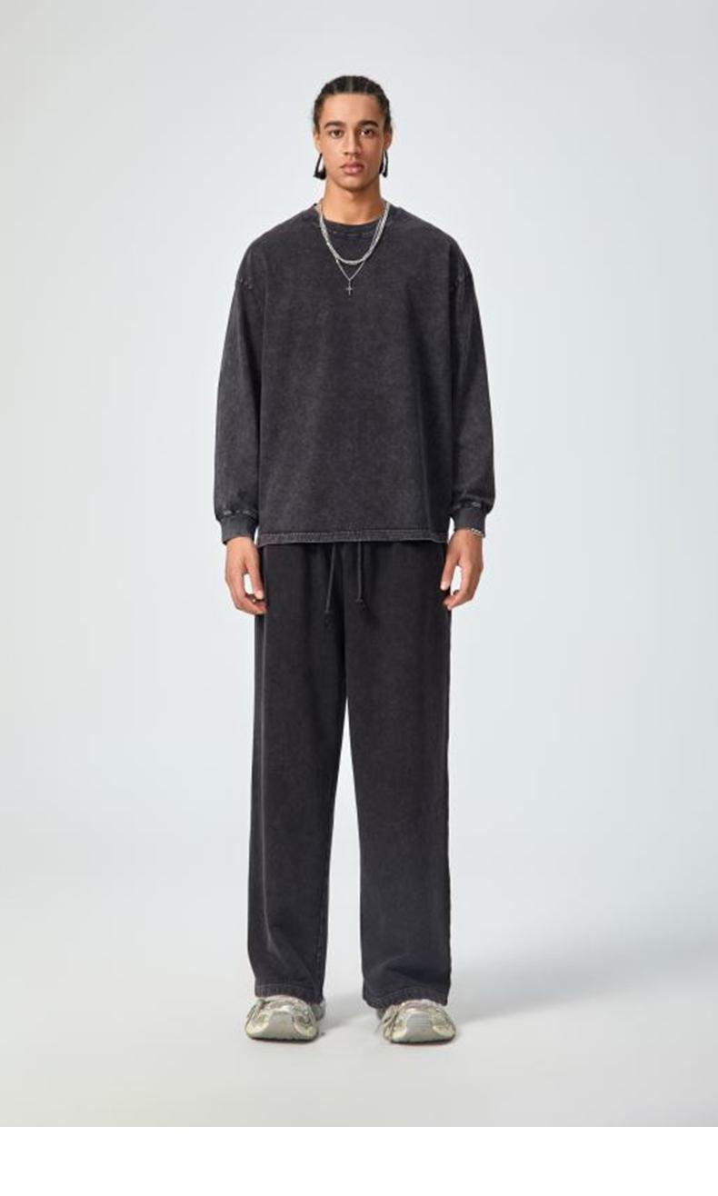 Inflation 100% Cotton 270g Cropped Boxy Fit Washed Oversize Streetwear Long Sleeve T-Shirt Autumn New American Vintage Washed Cotton Tee Short Menswear Top Tshirt Round Neck Crewneck Casual Bestie Operator Beige Plain