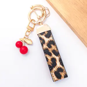 INS Style 2-piece Set, leopard print/embossed keychains+cherry/star pendant sets (including emergency screwdrivers), Stainless steel anti fading, Women's bag pendants, car keychains, Keychain for bags, trendy jewelry gifts