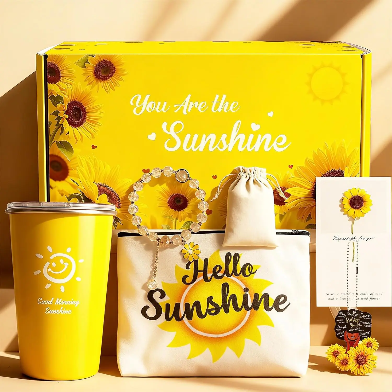 Sunflower Gifts Basket for Women,White Elephant Gift for Adults Christmas Stocking Stuffers,Thank You Sunshine Care Package, Christian Birthday Get Well Soon Present for Valentines Day, for Mom,Friend