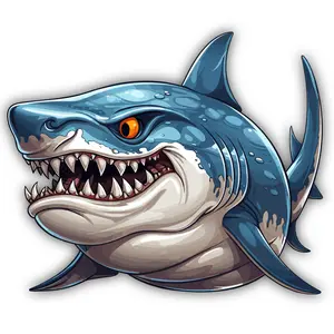 Angry Shark Cartoon Style Cut To Shape Vinyl Sticker (Automotive, Window, Water bottle)