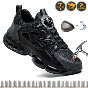 Rotating Button New Safety sneaker Men Work Shoes Fashion Men Sport Shoes Security Protective lifesaver Boots Men Indestructible soles non-slip Roofing Shoes stylish shoes breathable rotary buckle Footwear trendy protection anti-stabbing property