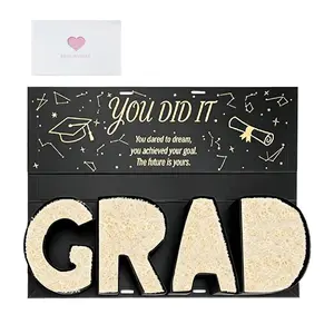 Graduation Gift Box, Elegant Gift Box, 16.42'x5.51'x1.5', GRAD Letter Shaped Fillable Cardboard Box for Graduation Gifts, Snacks, Includes Ribbon Card and Raffia Grass, Graduation Gift Ideas Boxes, Graduation Decor for High School or College Grads