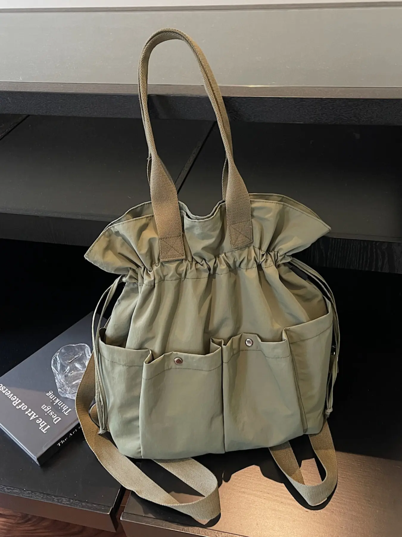Women's Nylon Drawstring Backpack, Large Capacity Travel Bag, Casual Commuter Shoulder Bag, Durable Fabric Handbag for Daily Use, Travel Backpacks
