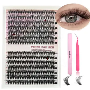 DIY Dragon Lashes Kit - Wispy Hybrid 30D/40D Natural Enlarging Effect False Eyelashes, 12/14 Rows with Glue and Tweezers, for Brighter, Captivating Eyes