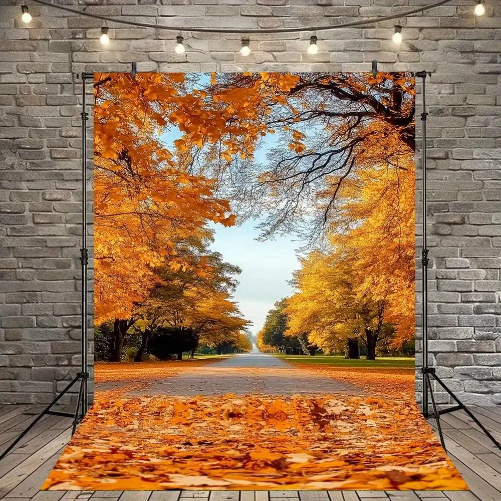 1PC,2D Flat Autumn Fallen Leaves Avenue Backdrop,Photography Background Cloth for Kids & Adults,Party Decoration Backdrop,Photo Shooting Backdrop,Autumn Scenery Themed Backdrop,Maple Leaf Avenue Backdr, Banners, One-Piece