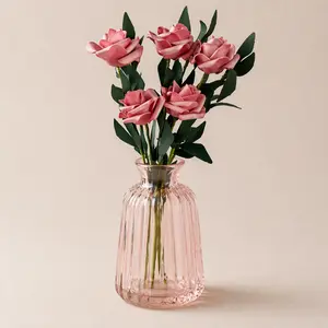 3 PCS  13–15Flower Heads Artificial Vintage Pink Rose Flowers for Home Decor Realistic Fake Rose Bouquet with Flexible Stems Perfect for Interior Design