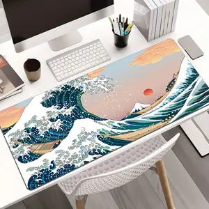 60x35cm Single-Side Print Ocean Wave Large Gaming Mouse Pad, 1pc, Non-Slip Rubber Base, Stitched Edges, Laptop Friendly, Precise Cursor - Ideal for Work, Home Use - Great Gift for Teens