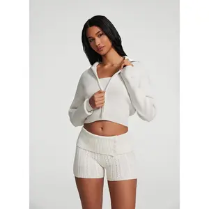 Knit Cropped Zip-Up Jacket