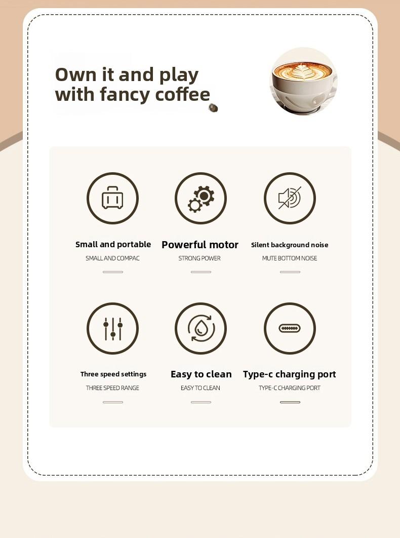 Electric Milk Frother Handheld with 3-Speed Adjustable Whisk, Fast Frothing Coffee Tools, Portable Wireless Foam Maker for Hot & Cold Drinks