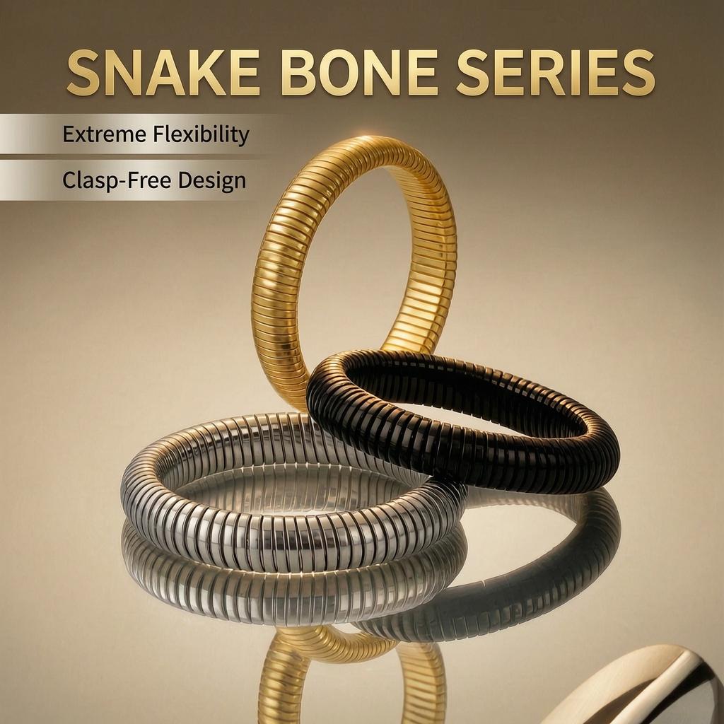 Elastic Snake-Bone Series Bracelet Twisted-Cable Design 8 Inches Stainless Steel for Women & Girls Clasp-Free Extreme Flexibility，Comes with a Gift Box