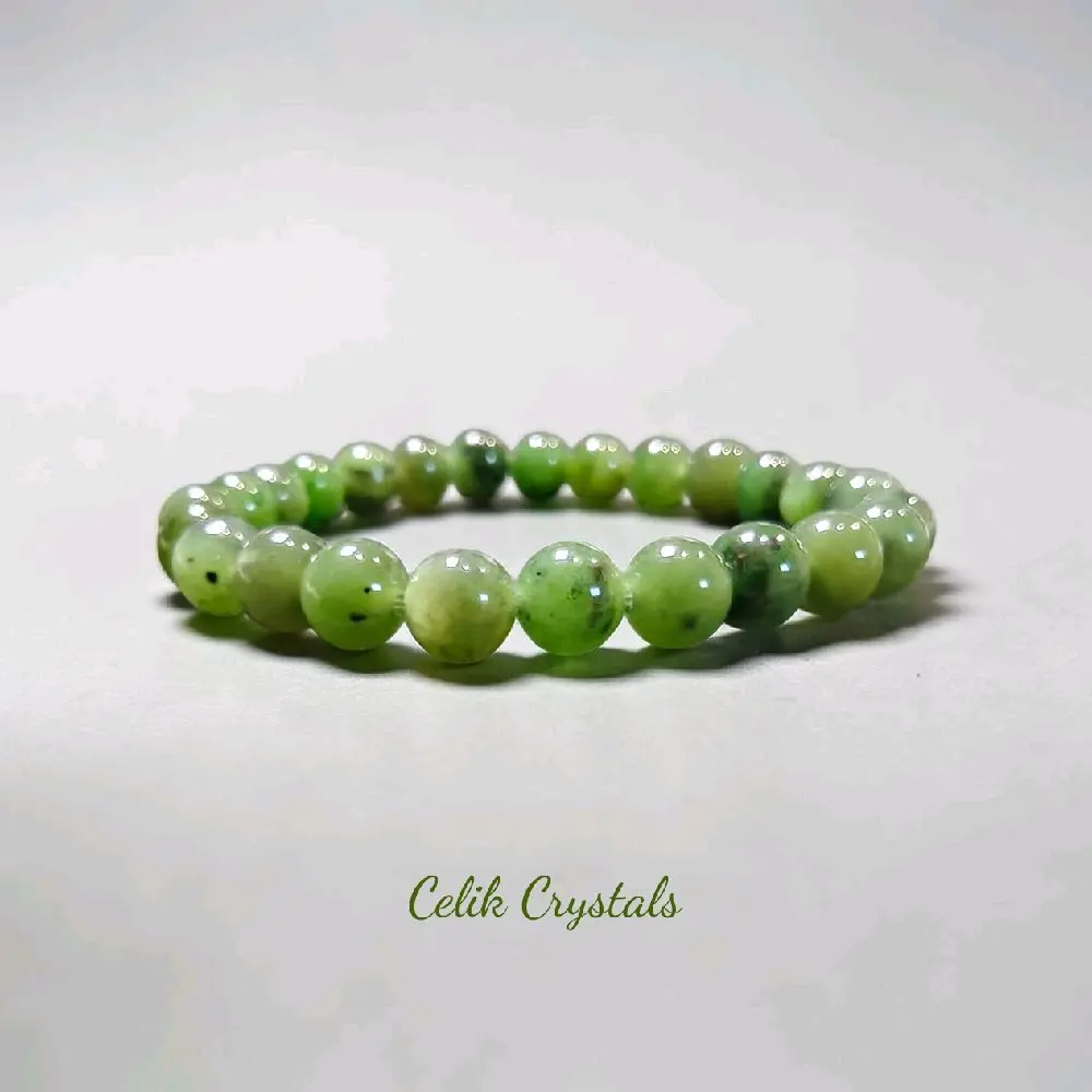 Celik Crystals Exquisite 8mm Canadian Nephrite Jade Bracelet, Carved Stone with Flower Focal for Unisex Adults, Good Luck Jewelry for Daily Wear & Gifting, Exquisite Bracelet, High Quality Bracelet