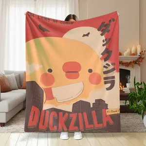 Duckzilla Flannel Blanket Cartoon Monster Duck Print Soft Cozy Lightweight Warm Throw Blanket for Sofa Bedroom Office Gift Home Decor