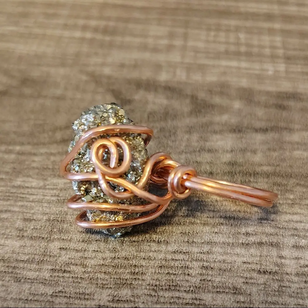 copper wrapped Pyrite Ring