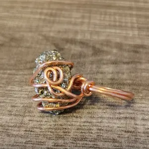 copper wrapped Pyrite Ring