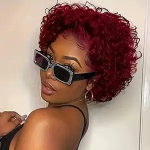 Lucile Short Pixie Cut Bob Wig 13x1 Lace Front Human Hair Wigs for Black Women 6inch 99J 4/27 Black 1b/99j 150% Density Curl Wave Pixie Cut Wig