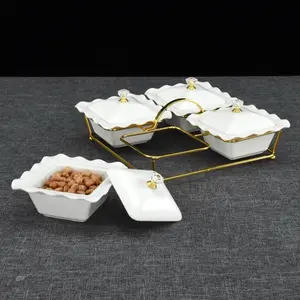 Luxury Marble Ceramics Serving Dish Food Snack Tray with Lid 4 Pieces Elegant Design for Entertaining