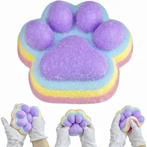Fufu Big Cat Paw Squishy Toy 5 Inch Sticky Cat Paw Print Squishies Large Transparent Pinch Family Tuba Squishy Clear Jelly Blue Giant Squeeze Toy for Adults Stress Relief (Yuan--Rainbow)