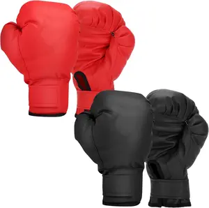 Boxing Gloves, 2 Pairs Boxing Gloves for Beginners and Children, Training & Sparring Kick Boxing Glove Training Glove Set Punching Bag Mitts, Black+Red