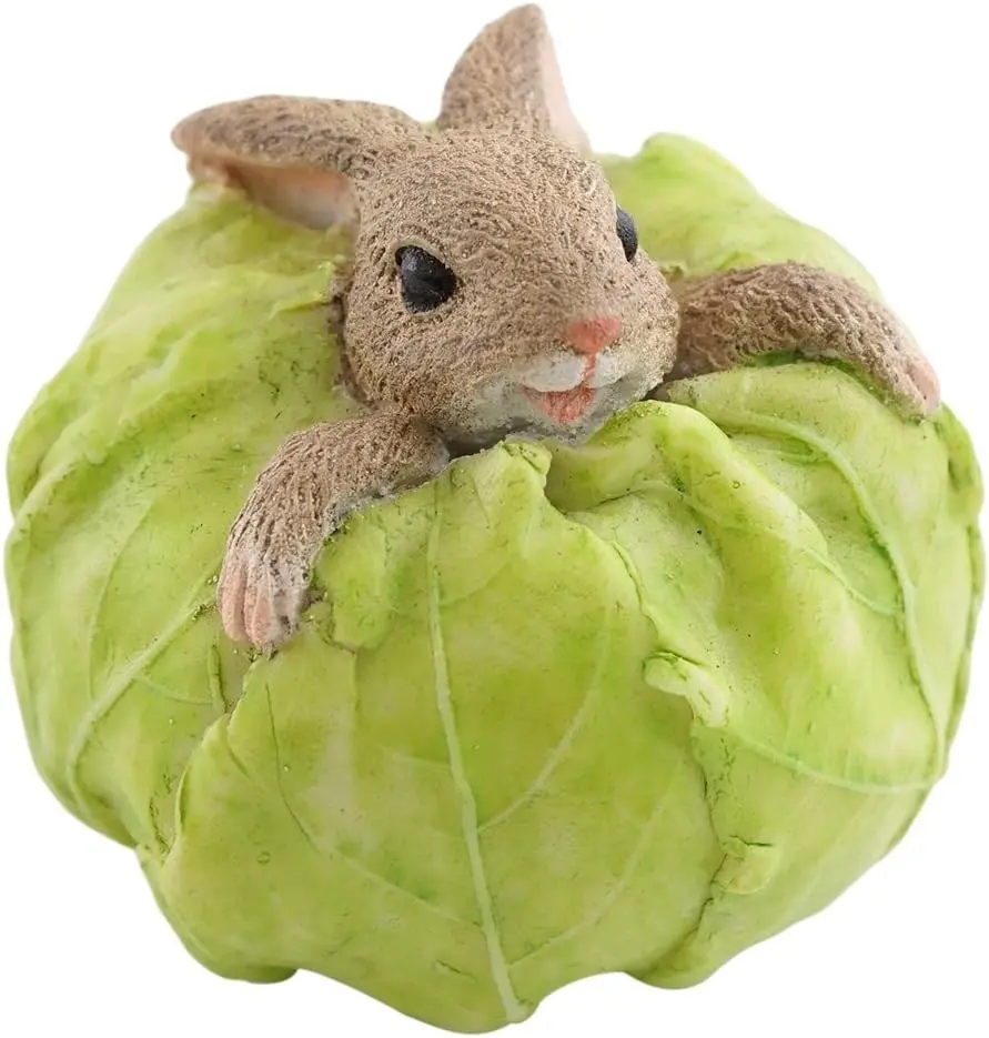 Top Collection Miniature Fairy Garden and Terrarium Rabbit Stuck in Cabbage Statue