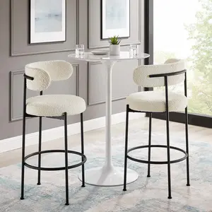 Modway Albie Boucle Fabric Bar Stools - Set of 2 in Ivory Black