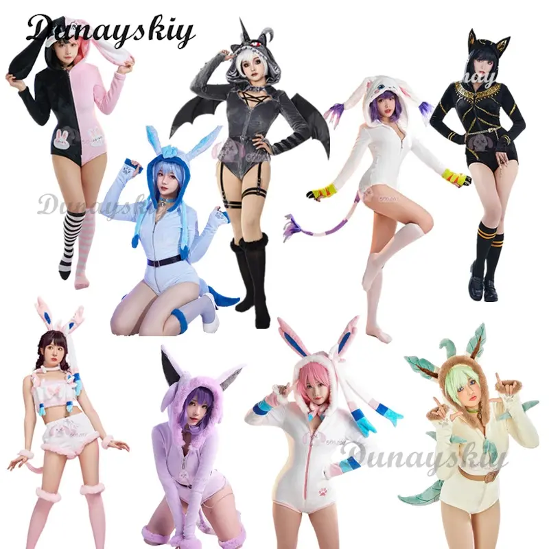 Anime Gengar cosplay costume women sexy hooded bodysuit tail socks suit bunny girl cartoon plush pajamas kawaii jumpsuit uniform