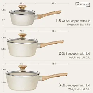 MICHELANGELO Sauce Pan with Lid, Nonstick Saucepans 1.5QT&2QT&3QT, Granite Sauce Pan 3 Piece, Stone Saucepan Set, Small Pot with Lid, Nonstick Sauce Pot Set, White