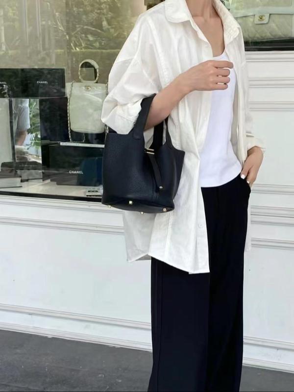 Women's Fashionable Plain Color Leather Handbag, Casual Versatile Handbag with Lock Design, Trendy All-match Purse for Daily Use