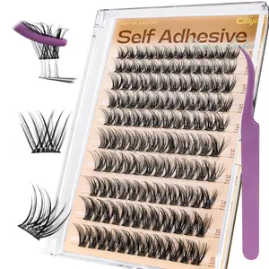 Self Adhesive Eyelashes Cluster, 10-16mm Pre Glued Lash Clusters Natural Look Wispy Press on Lashes No Glue Needed, Reusable, DIY Eyelash Extensions