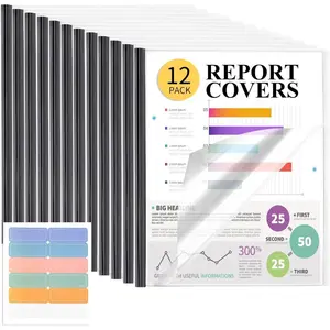 12 Pack Report Covers, 70 Sheet Capacity Presentation Folders, Clear Report Covers with Sliding Bar, Report Folders For A4 and Letter Size Paper