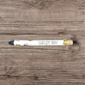Honey Bee Themed Glitter Pen with "Queen Bee" Text and Bee Design on White Body