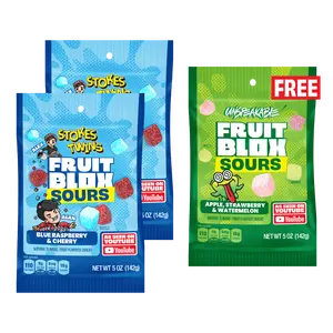 FruitBlox Sours Stokes Twins 5oz x 2 - PLUS FruitBlox Sours Unspeakable 5oz FREE