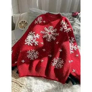 Christmas Snowflake Theme Sweater Pullover, Christmas Sweater, Embroidered Snowflakes, Perfect Gift, Fitted, Fall & Winter, Women’s Fashion