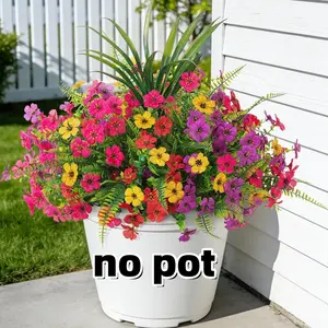 Artificial Fake Flowers for Outdoor Decor, 24 Bundles Faux Silk Daisy Plants, Plastic, UV Resistant, Colorful for Porch Patio Yard, Spring Summer, Decorative