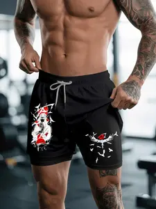 Naruto Print 2 in 1 Drawstring Waist Shorts, Quick Dry Swim Trunk, Majin Buu Loose Casual Pocket Track Shorts, Workout Clothes, Activewear, Sport Shorts