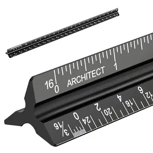 Architectural Scale Ruler, Imperial Measurements 12'', Laser-Etched Aluminum Architect Triangular Ruler Black for Architects, Students, Draftsman, and Engineers by