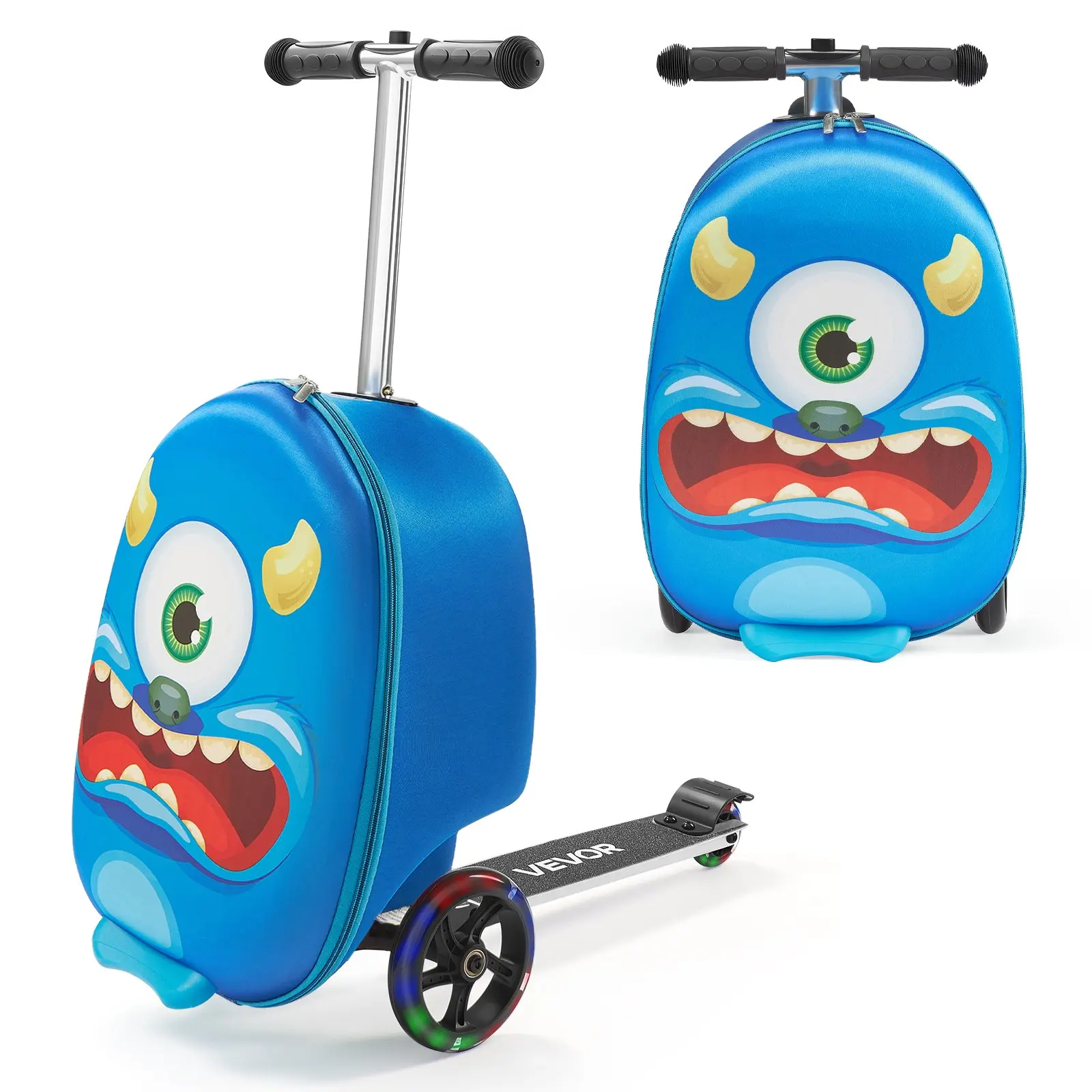 【Summerfinds】VEVOR Foldable Wagon Kids Ride-On Scooter Luggage, Unisex, 20-Inch Trolley Bag, 20 L Capacity, Flash PU Wheels, Adjustable Handle, TPR Non-Slip Grip, Lightweight for Ages 5+ (Blue), 20 Inches